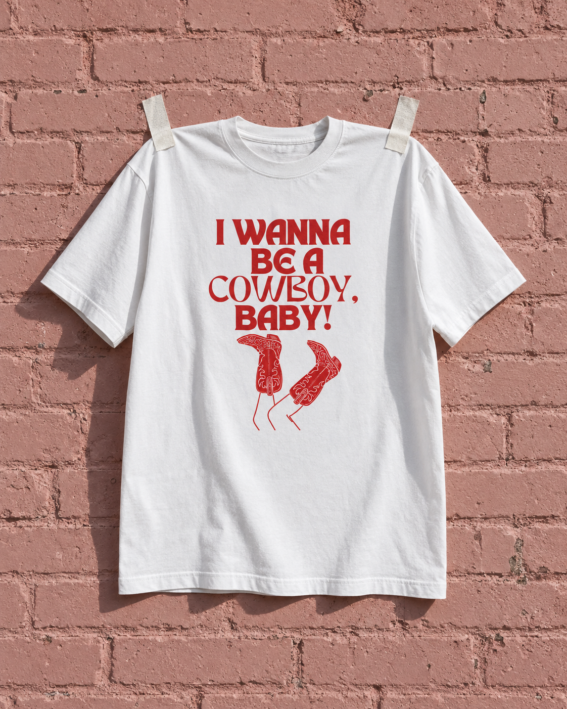 CMAT I Wanna Be A Cowboy, Baby! White Heavy Weight Tee — Pink wall | NEVER ENOUGH gallery