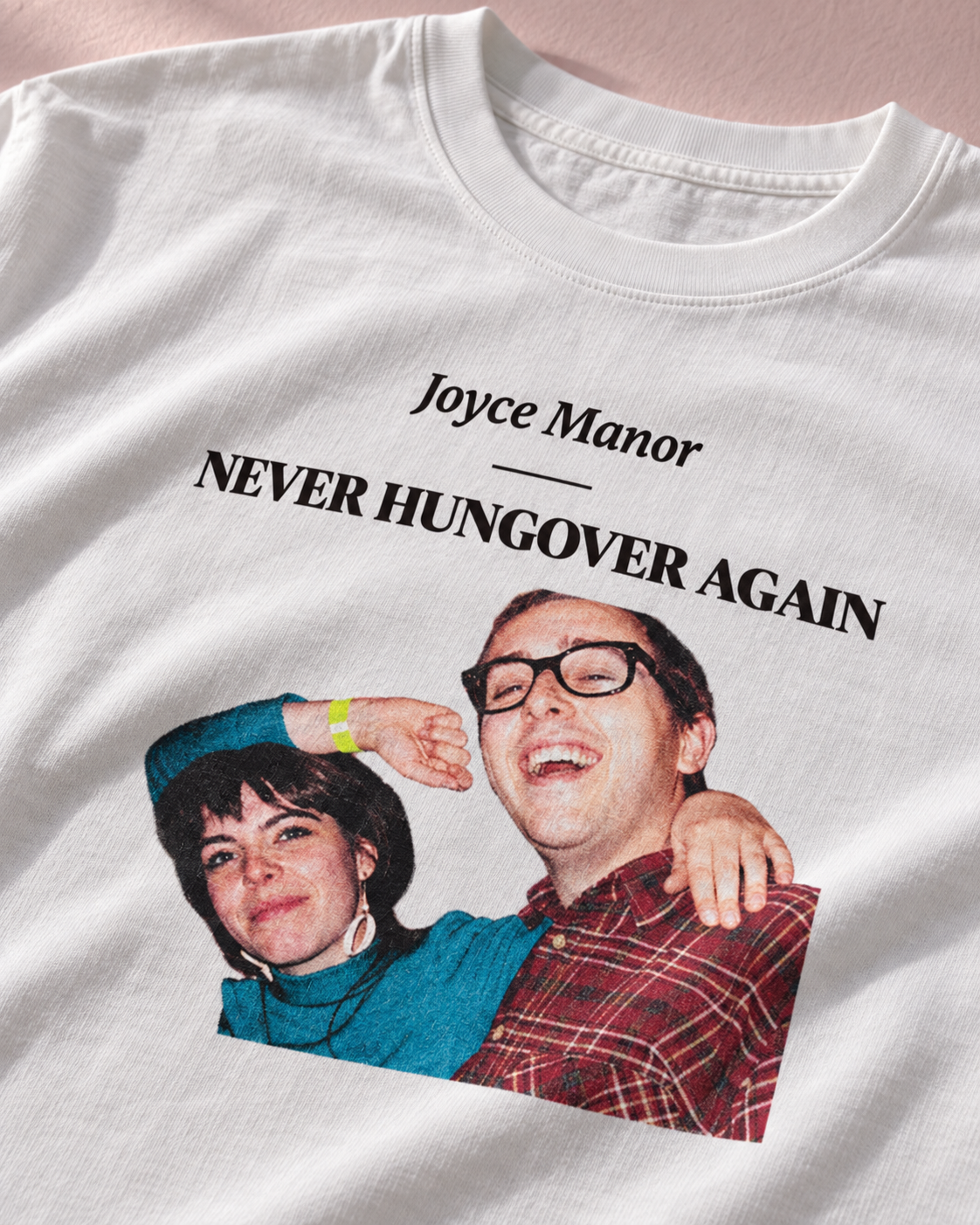 Joyce Manor Never Hungover Again White Heavy Weight Tee — Print detail | NEVER ENOUGH gallery