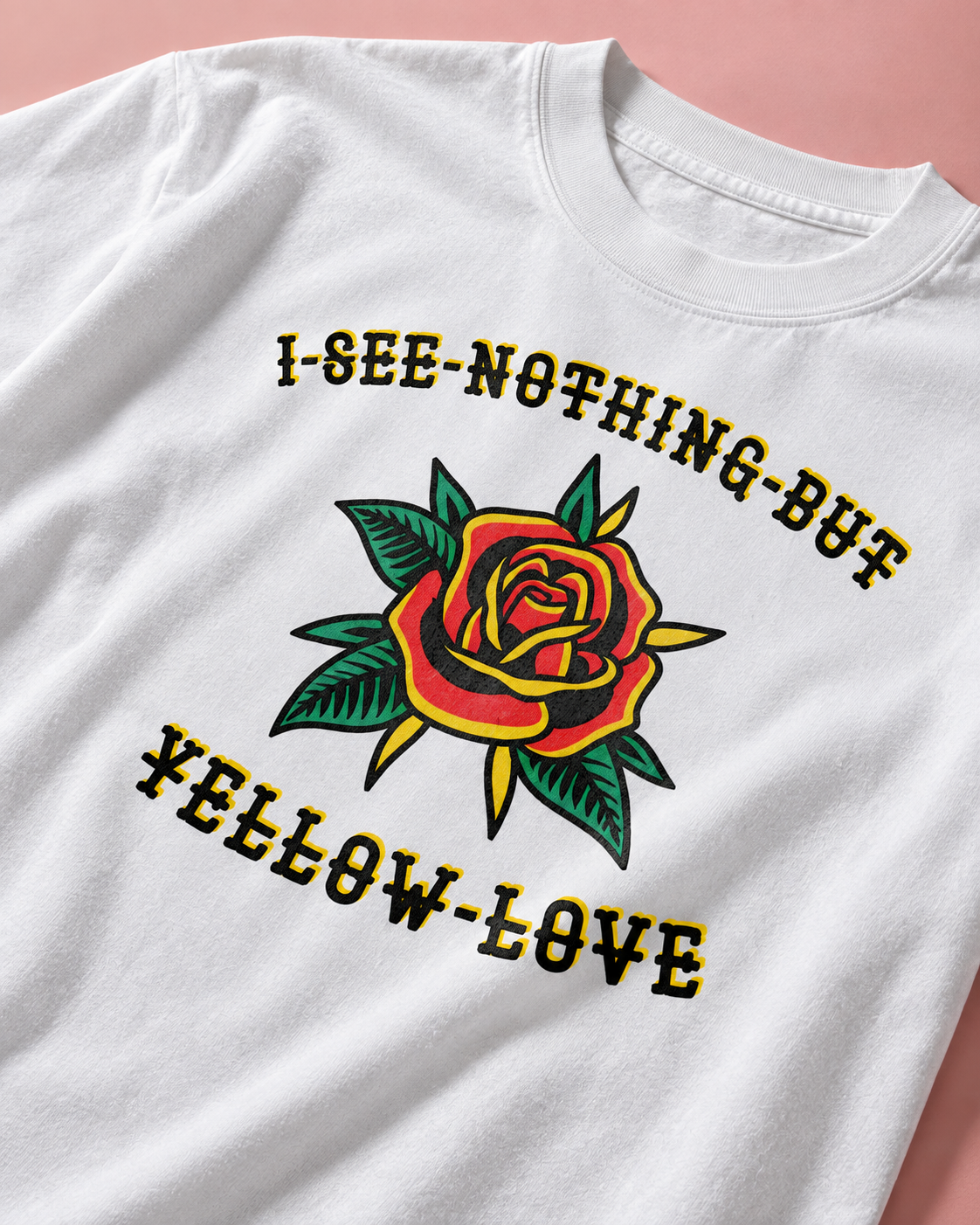 Citizen Yellow Love White Heavy Weight Tee — Print detail | NEVER ENOUGH gallery