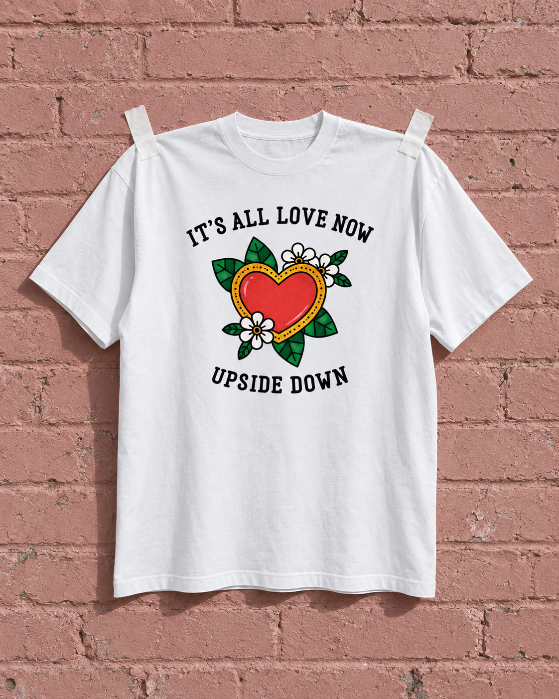The Story So Far Upside Down White Heavy Weight Tee — Pink wall | NEVER ENOUGH gallery