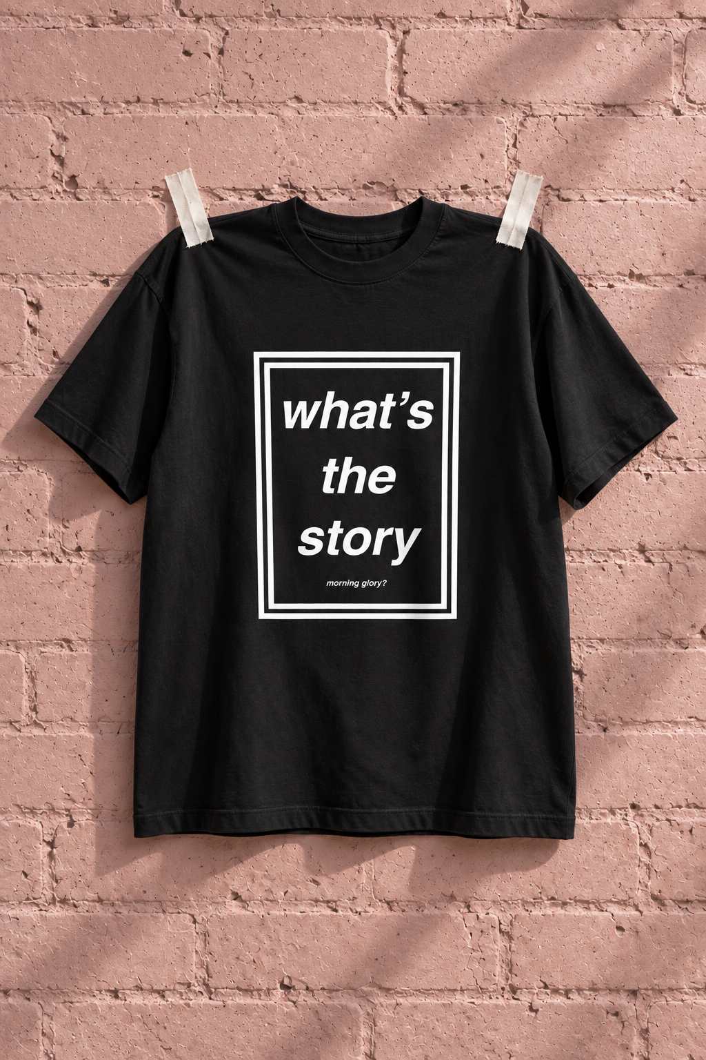 Oasis What's The Story Morning Glory Black Heavy Weight Tee — Pink wall | NEVER ENOUGH gallery