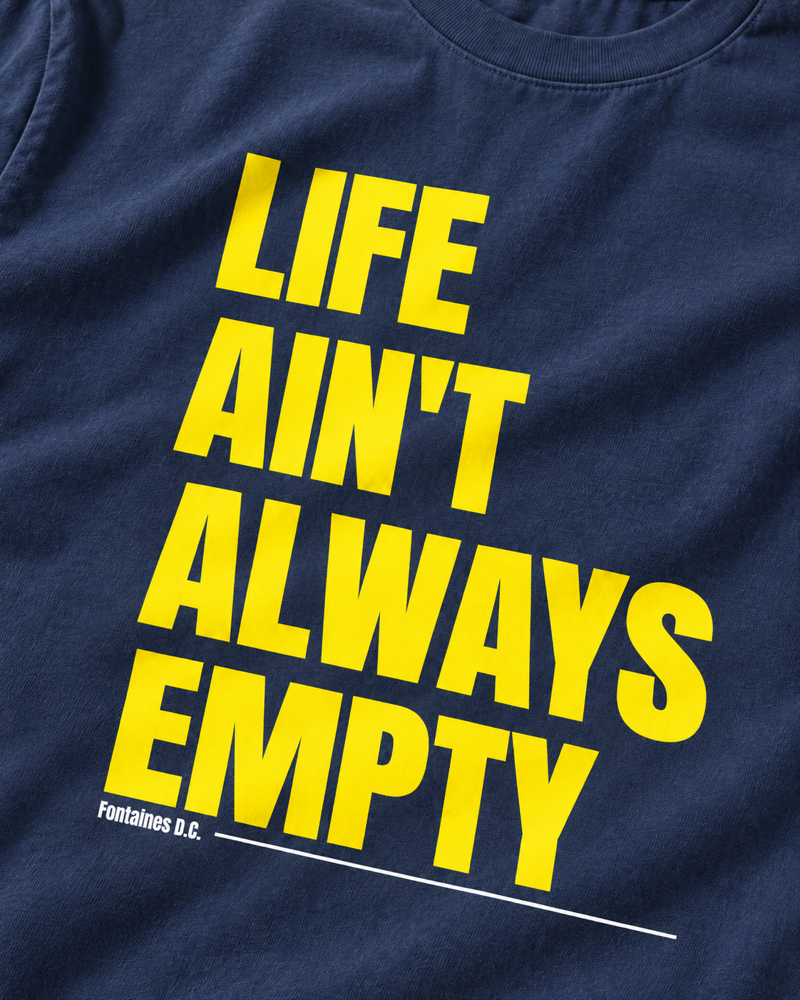 Fontaines DC A Hero's Death Navy Blue Heavy Weight Tee — Print detail | NEVER ENOUGH gallery