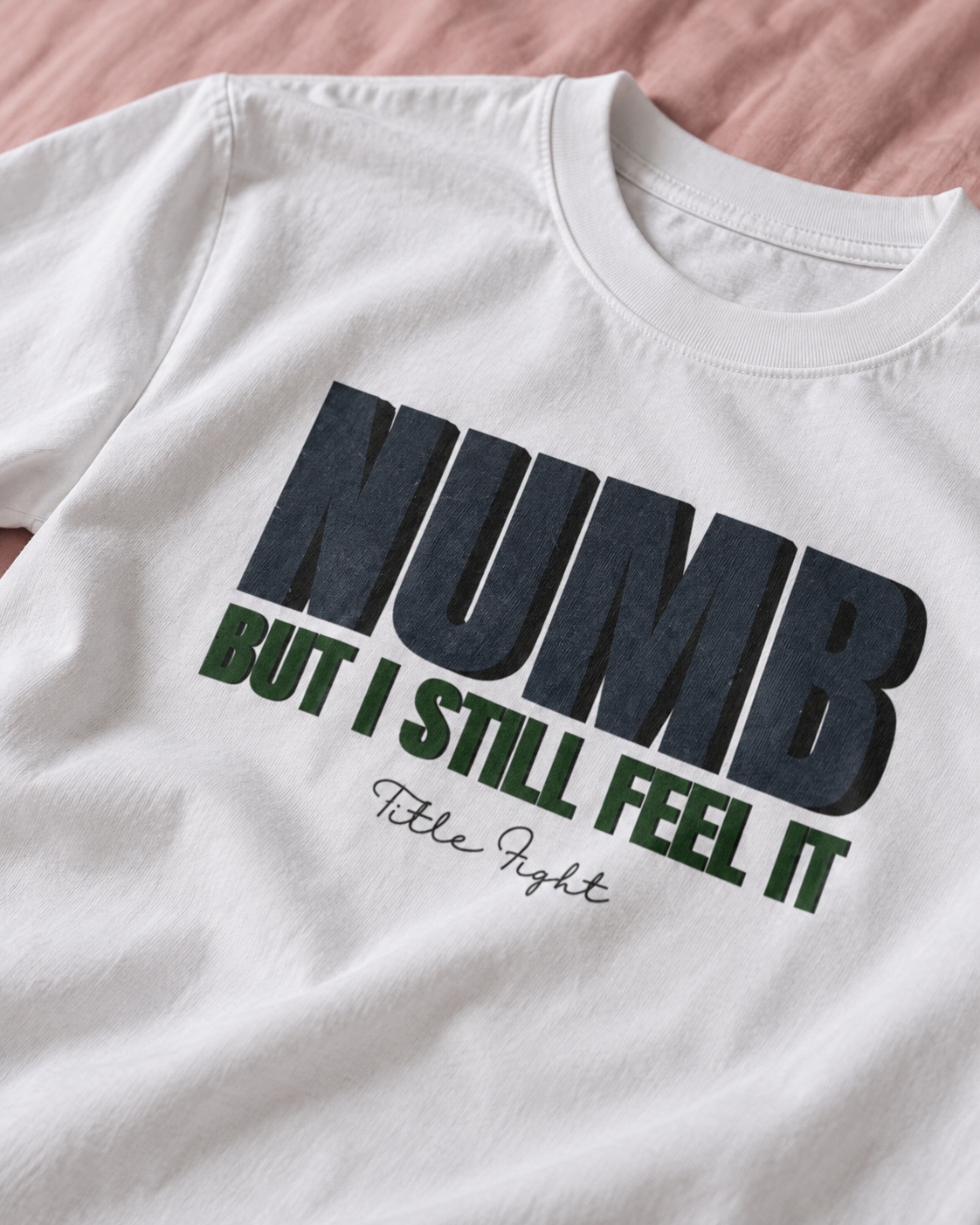 Title Fight Numb, But I Still Feel It White Heavy Weight Tee — Print detail | NEVER ENOUGH gallery