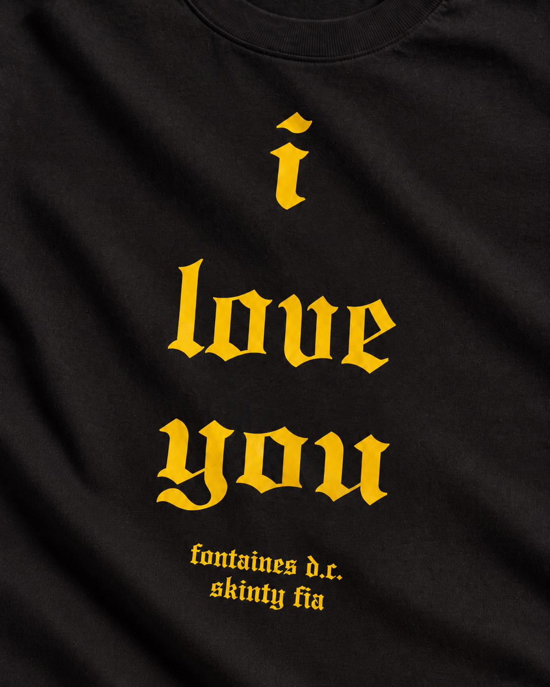 Fontaines DC I Love You Black Heavy Weight Tee — Print detail | NEVER ENOUGH gallery