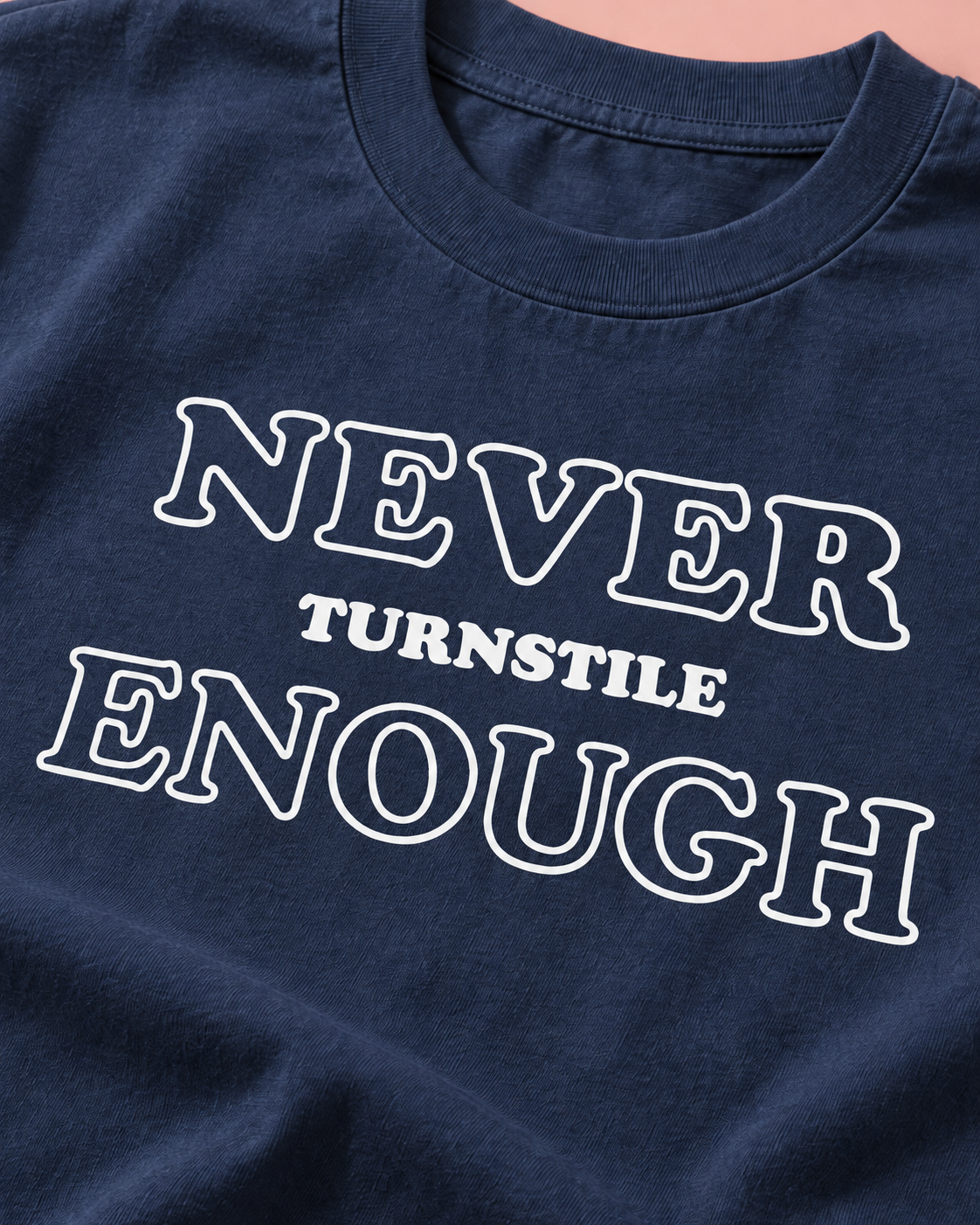 Turnstile Never Enough Navy Blue Heavy Weight Tee — Print detail | NEVER ENOUGH gallery