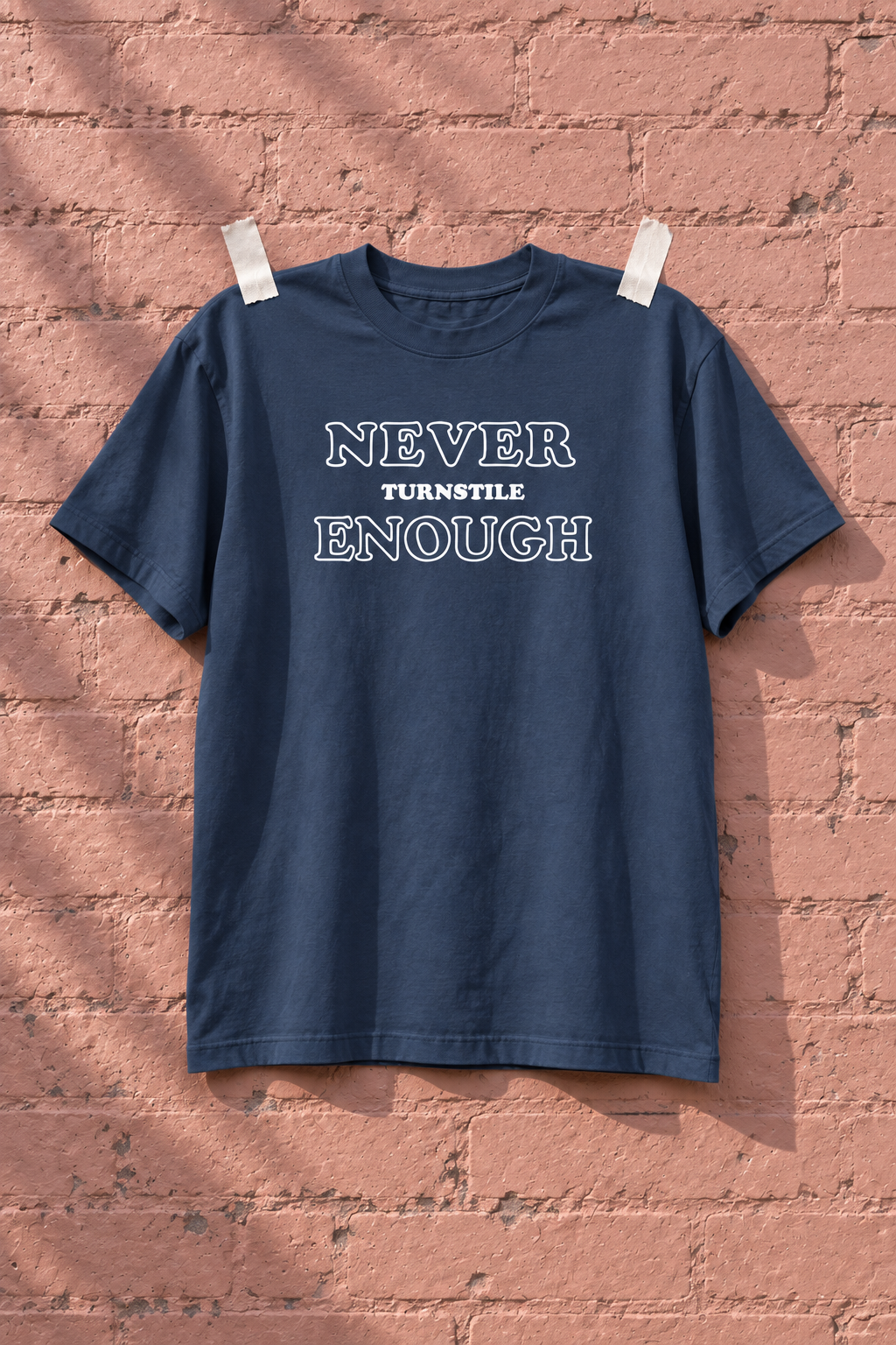 Turnstile Never Enough Navy Blue Heavy Weight Tee — Pink wall | NEVER ENOUGH gallery