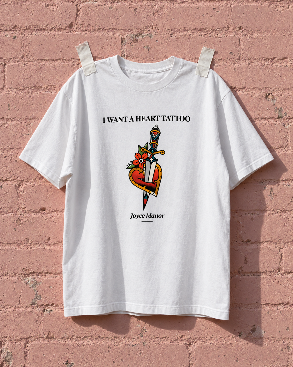 Joyce Manor Heart Tattoo White Heavy Weight Tee — Pink wall | NEVER ENOUGH gallery
