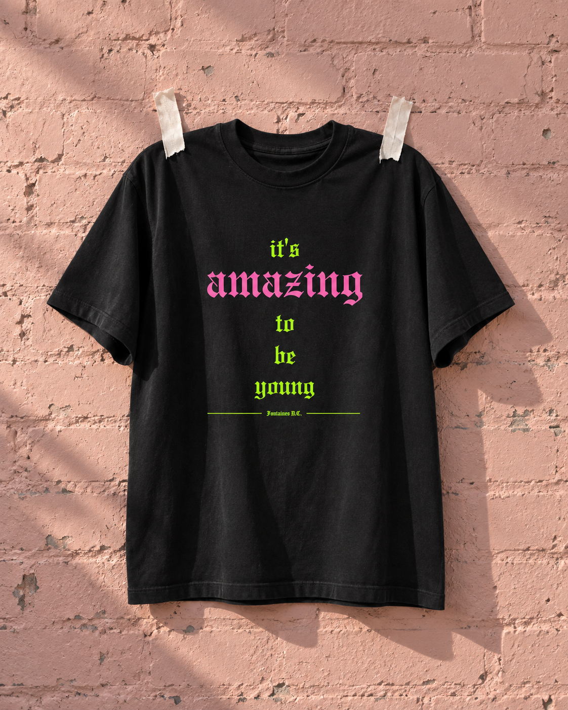 Fontaines DC It's Amazing To Be Young Black Heavy Weight Tee — Pink wall | NEVER ENOUGH gallery