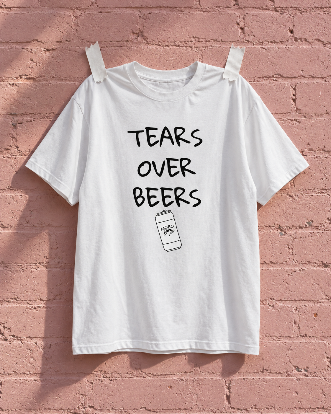 Modern Baseball Tears Over Beers White Heavy Weight Tee — Pink wall | NEVER ENOUGH gallery